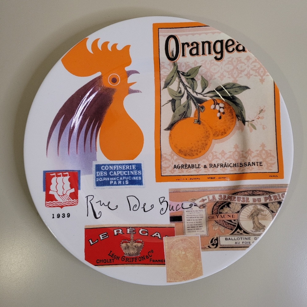 Rosanna Oranges, Rooster French Advertising 8" plate, Italy